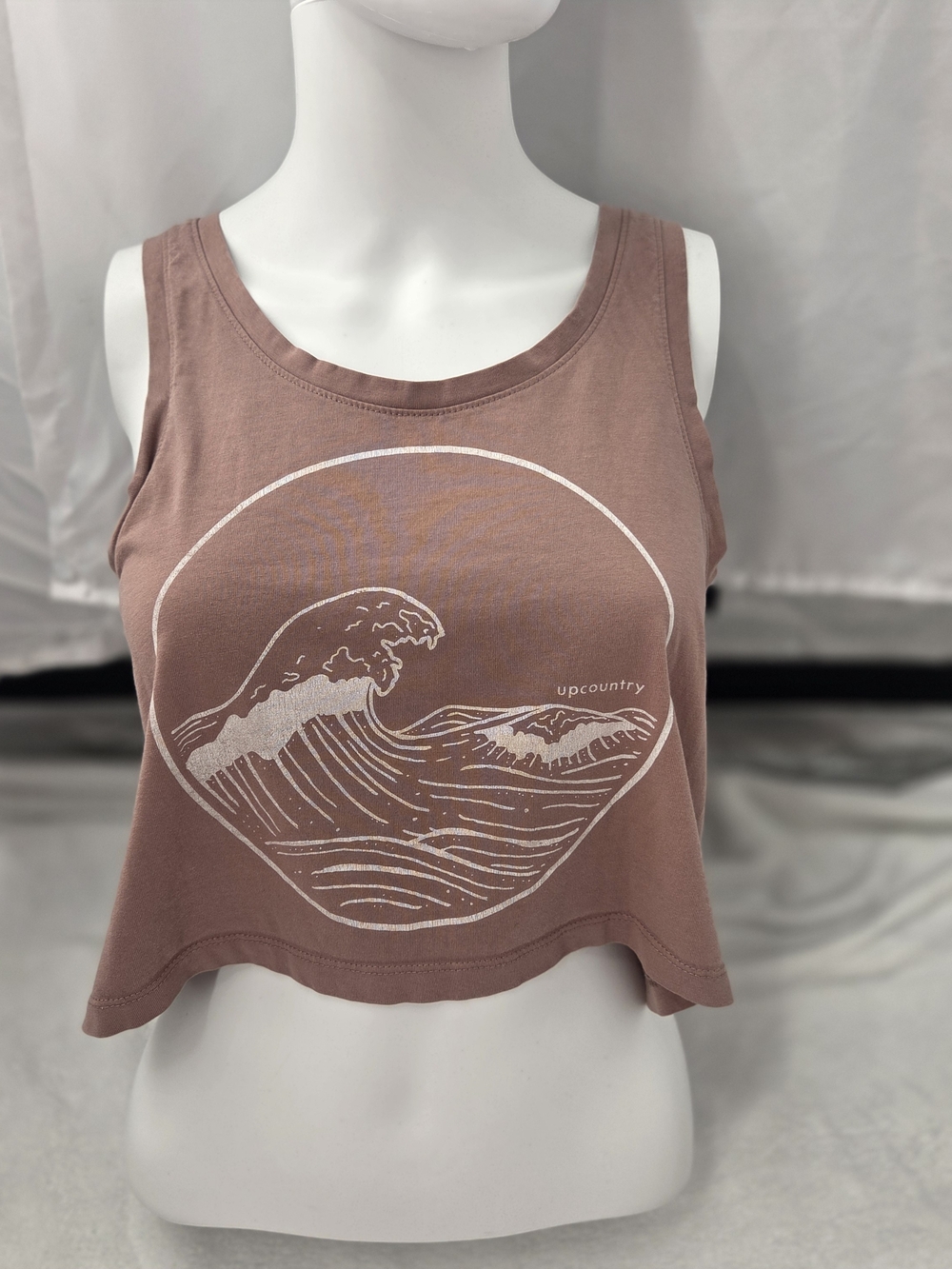 Upcountry Mauve Pink Wave Graphic Cropped Tank Top S Coastal Surf Beach